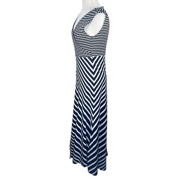 Talbots Navy & White Nautical Striped Stretchy Cotton Blend Maxi Dress Medium - Picture 6 of 10